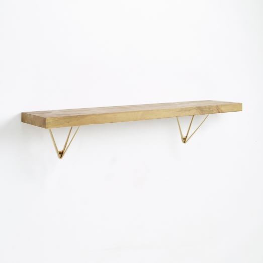 Reclaimed Wood Shelf 2Ft + Antique Brass Prism Bracket - Image 0