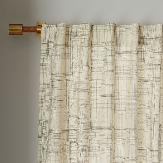 Mid-Century Cotton Canvas Etched Grid Curtain - 48"x108" - Slate - Image 1