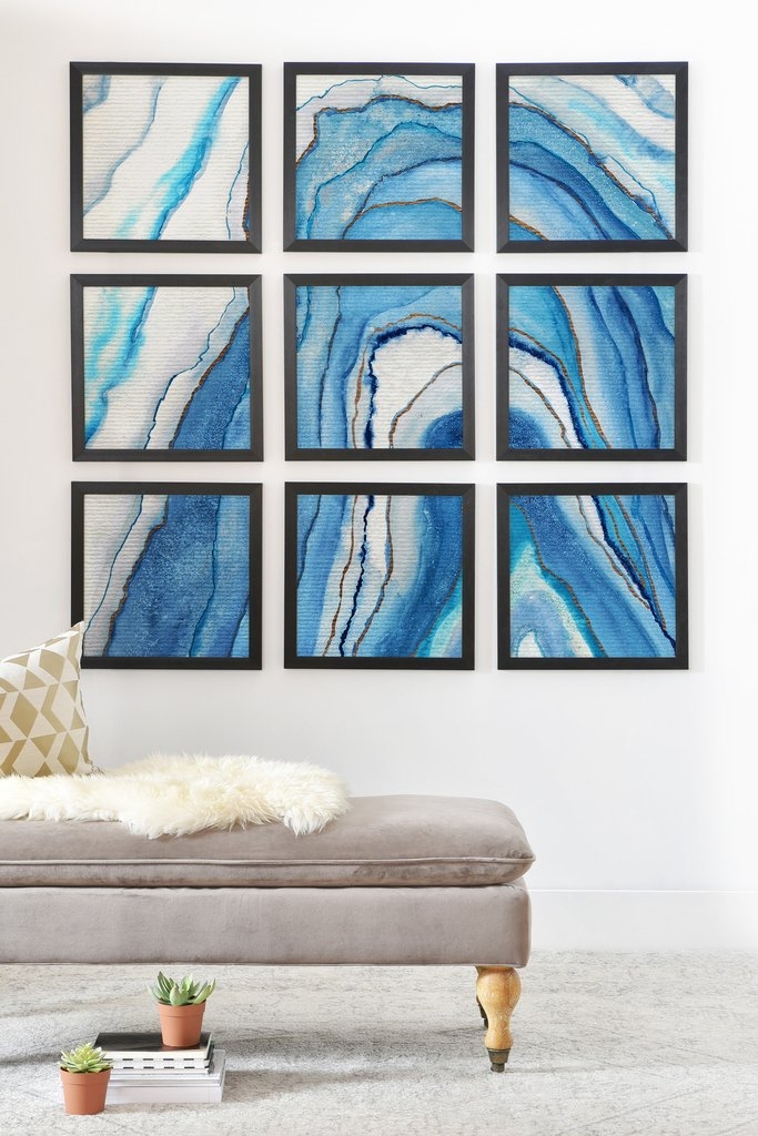 Agate inspired watercolor  - Abstract 02 - 3' x3' ( Nine 12" Frames ) - Basic Black Frame - No Mat - Image 0