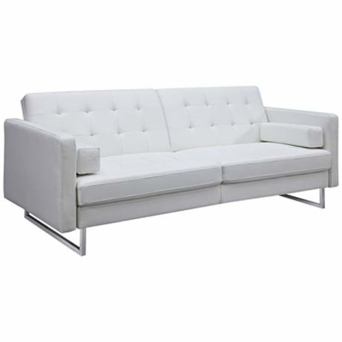 Giovanni White Faux Leather Upholstered Sleeper Sofa - Image 0