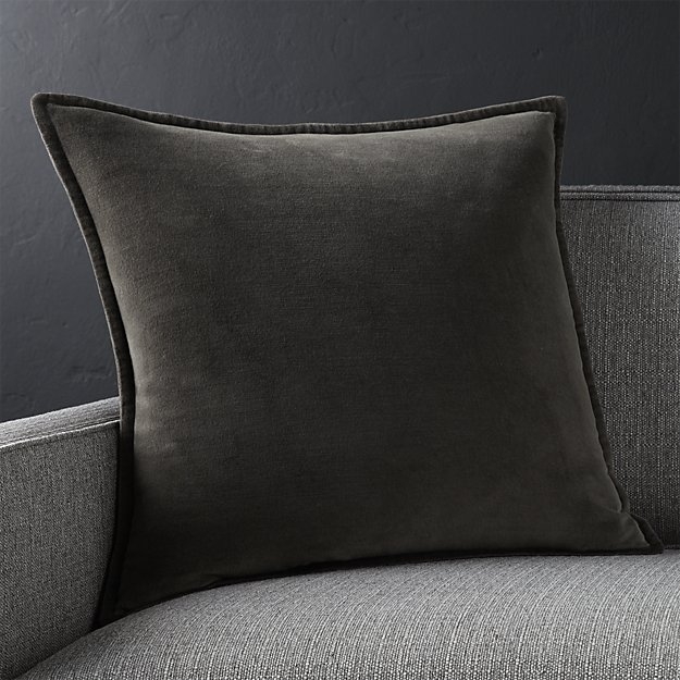 Brenner Grey 20" Washed Velvet Pillow With Down-Alternative Insert - Image 1
