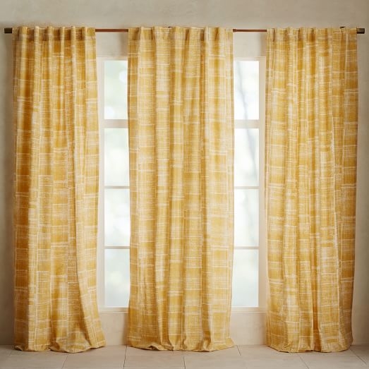 Mid-Century Cotton Canvas Etched Grid Curtain - Horseradish - 84"L - Image 0
