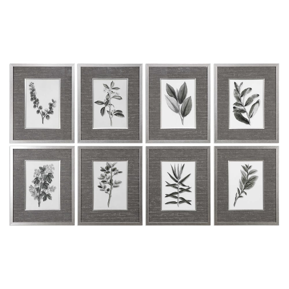 Sepia Gray Leaves, S/8 - 19" W X 23" H - Metallic Gold Frame - Image 0