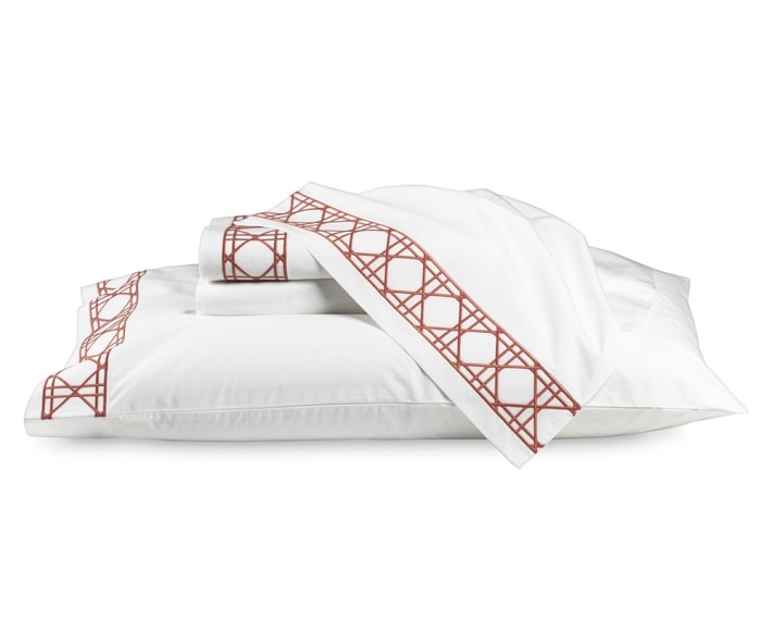 Cane Embroidery Bedding, Cases - Pair - King - Coral - Image 0