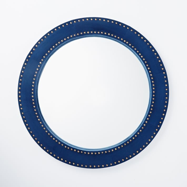 Upholstered Round Mirror - Ink - Blue Velvet - Image 0