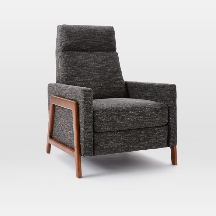 CUSTOM Spencer Wood-Framed Upholstered Recliner - Heathered Tweed Charcoal - Image 0