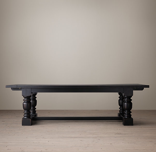 1930S FRENCH FARMHOUSE RECTANGULAR EXTENSION DINING TABLE - 84” Rectangular - Antiqued Black - Image 0