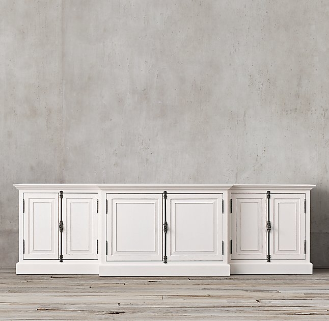 French Panel Media Console - 80'' - Distressed White - Image 0