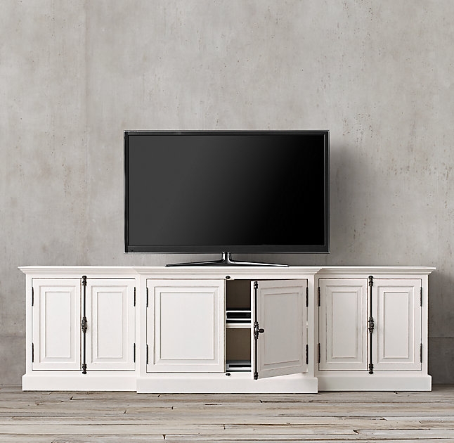 French Panel Media Console - 80'' - Distressed White - Image 1