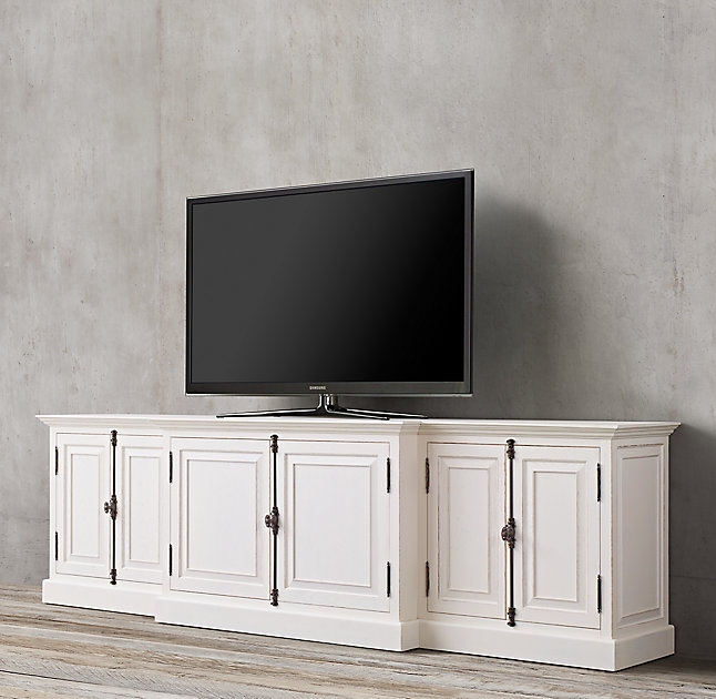 French Panel Media Console - 80'' - Distressed White - Image 4