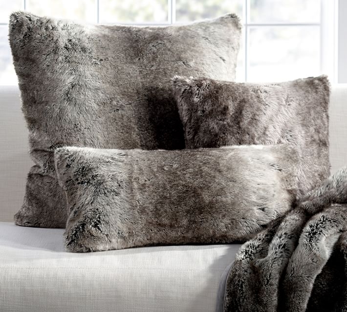 Faux Fur Pillow Cover - Gray Ombre - 18" x 18" - Insert Not Included - Image 1