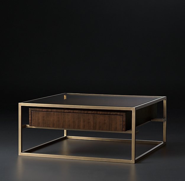 KENNAN SQUARE COFFEE TABLE - Brown Walnut & Burnished Brass - Image 1