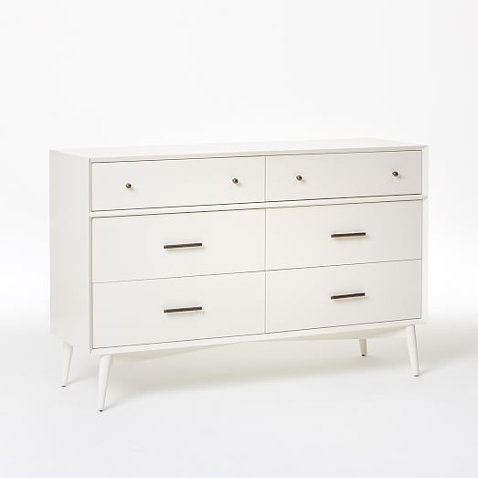 Mid-Century 6-Drawer Dresser - White - Image 2