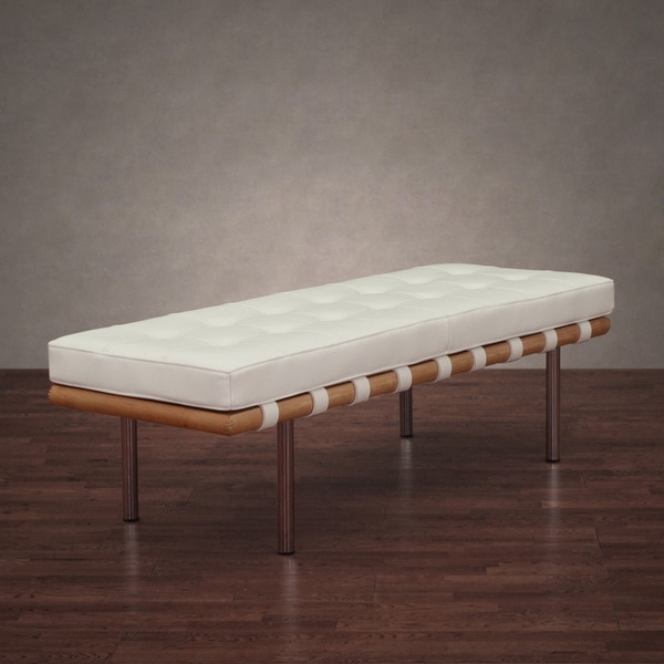 Andalucia 50-inch Modern White Leather Bench - Image 0