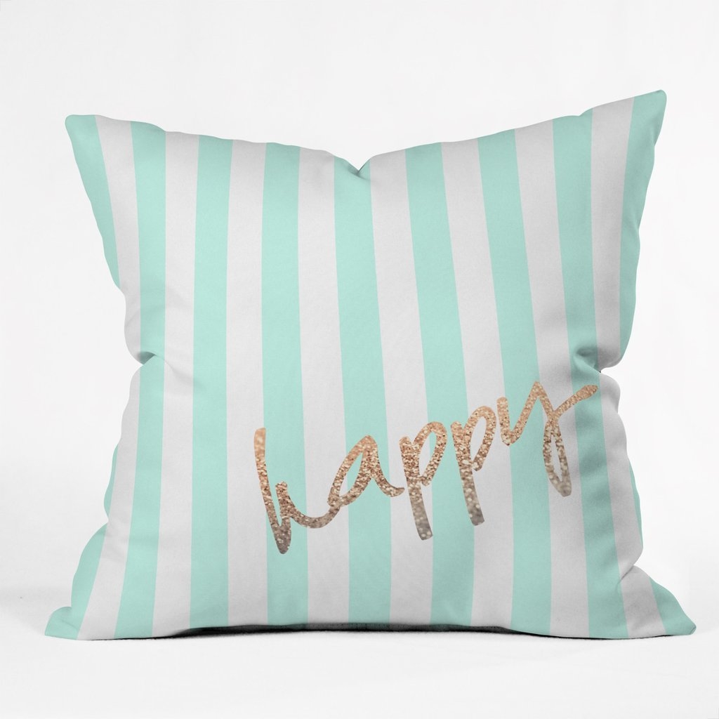 Pretty Happy Mint Throw Pillow,18"Sq-Polyester fill insert - Image 0