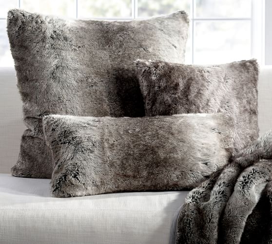 Faux Fur Pillow Cover - 18" x 18" - Grey Ombre - No Insert - Image 1
