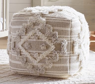 Moroccan Tufted Pouf, Natural/White - Image 0