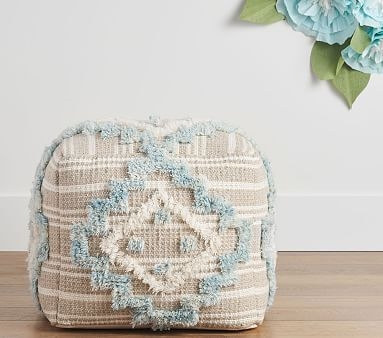 Moroccan Tufted Pouf, Natural/White - Image 1