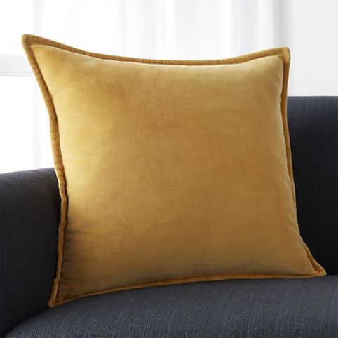 Brenner Yellow 20" Velvet Pillow With Feather - Insert Included - Image 1