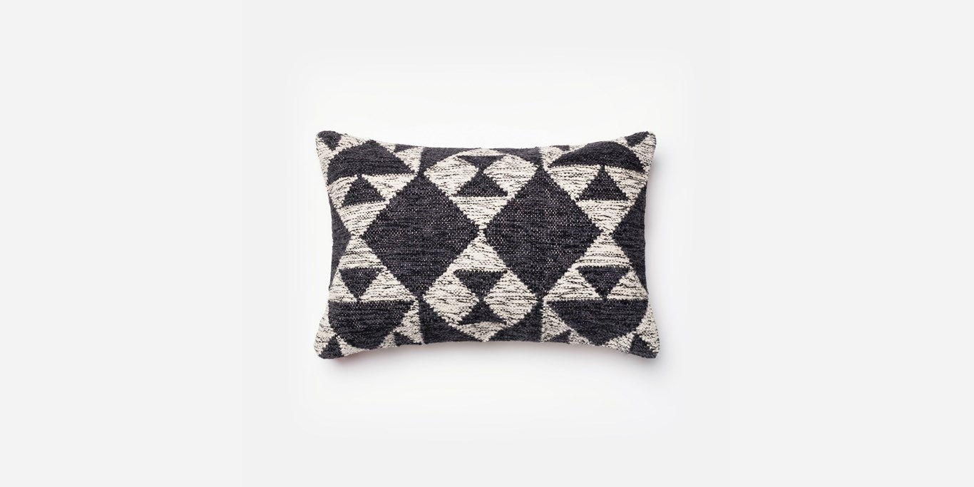 P0098  Charcoal  / Ivory Pillow - 13" x 21" - Down Insert - Image 0