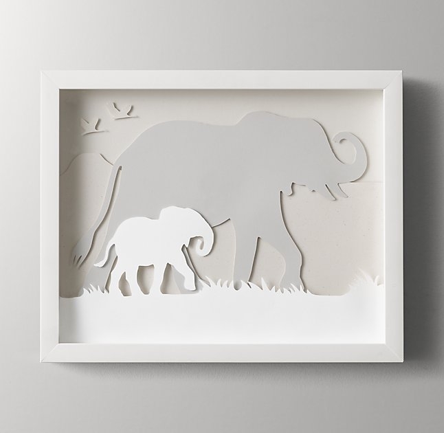 Animal Silhouette Art - Elephant -  15" x 12¼" - White Frame - Image 0