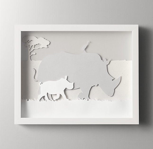 Animal Silhouette Art - Rhino - 15"W x 12¼"H - White Frame - No Mat - Image 0