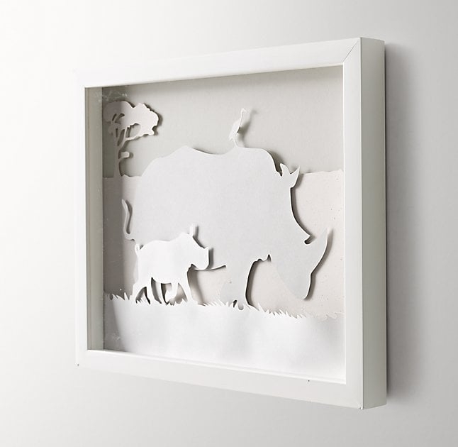 Animal Silhouette Art - Rhino - 15"W x 12¼"H - White Frame - No Mat - Image 1