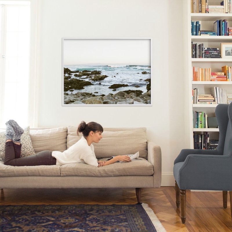Rocky coast Art Print - 40" x 30" - White Wood Frame - No Mat - Image 1