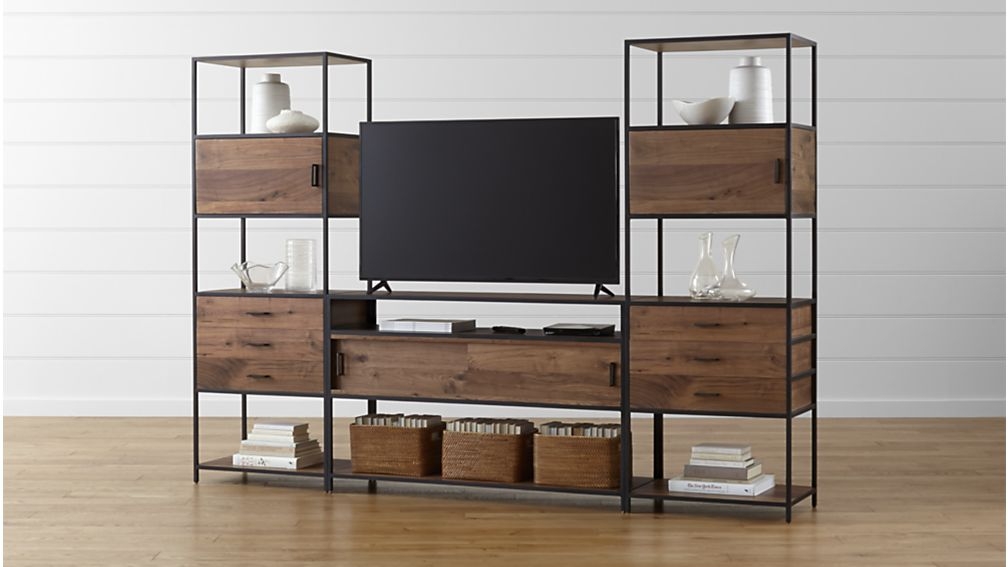 Knox Media Console with 2 Tall Storage Bookcases - Image 1