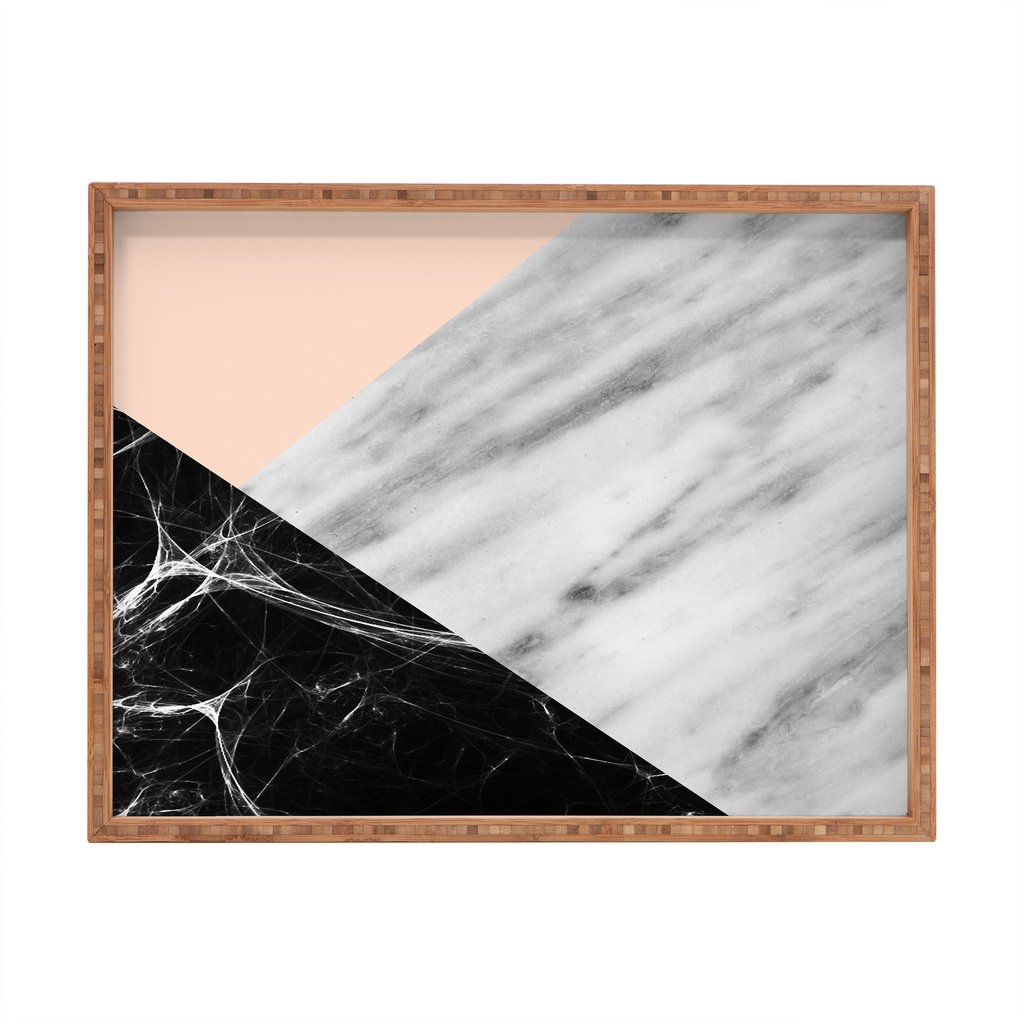 MARBLE COLLAGE WITH PINK Rectangular Tray- Large - Image 0