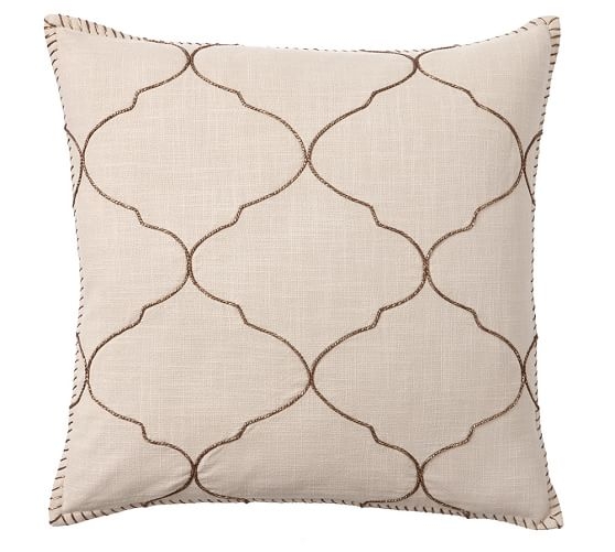 Tile Embroidered Pillow Cover - Khaki - 22'' x 22'' - Insert Not Included - Image 0