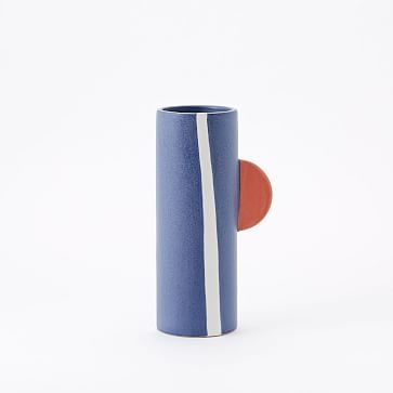 Colorblock Vase, Blue, Half Round Handle - Image 0