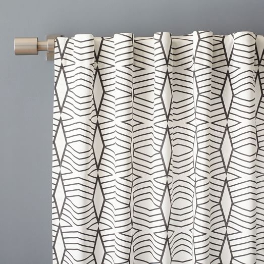 Cotton Canvas Diamond Stripe Curtain - Stone White/Slate - Image 1