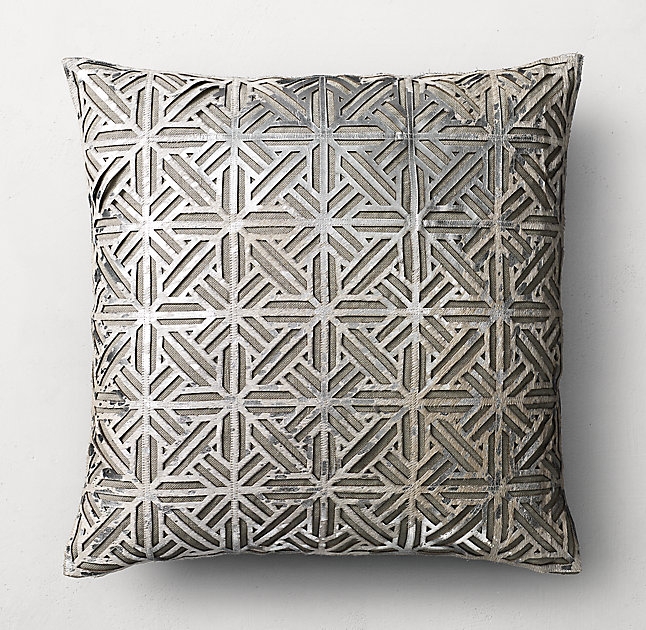METALLIC COWHIDE FILIGREE PILLOW COVER - SQUARE - 22" SQ-Silver-Without insert - Image 0