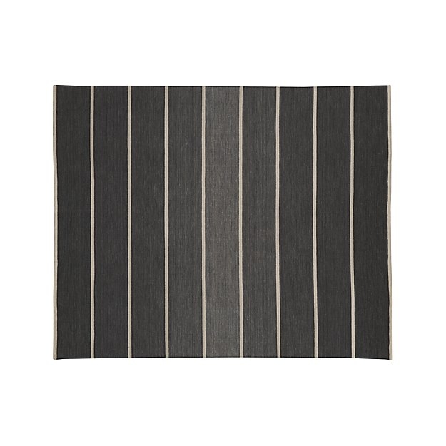 Bold Graphite Grey Striped Wool-Blend Dhurrie 8'x10' Rug - Image 0