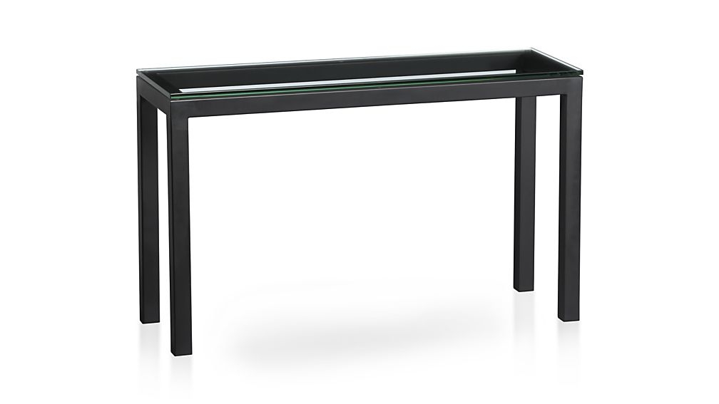 Parsons Dark Steel Console Table with Glass Top - Image 1