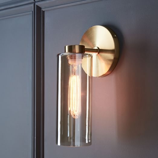 Glass Cylinder Sconce - Single (Antique Brass/Champagne Luster) - Image 0