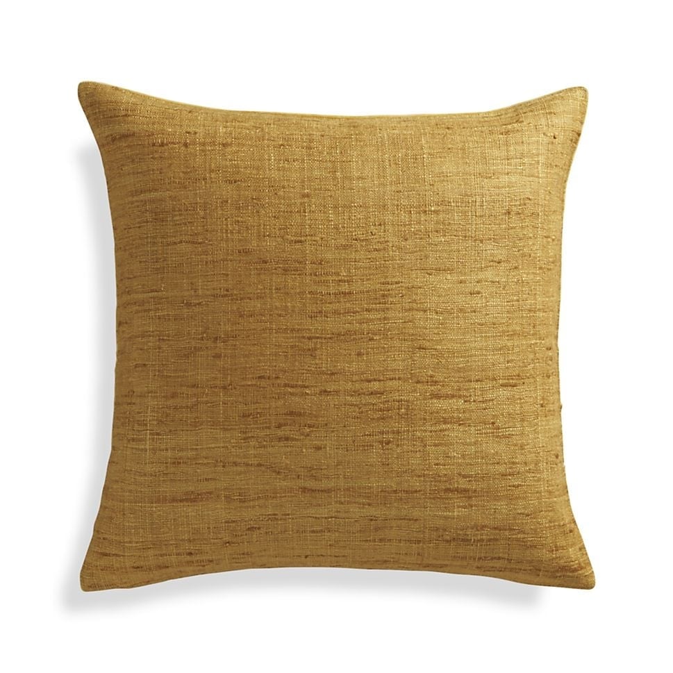 Yellow 20"x20" Cotton Sari Silk Throw Pillow with Down-Alternative Insert - Image 0