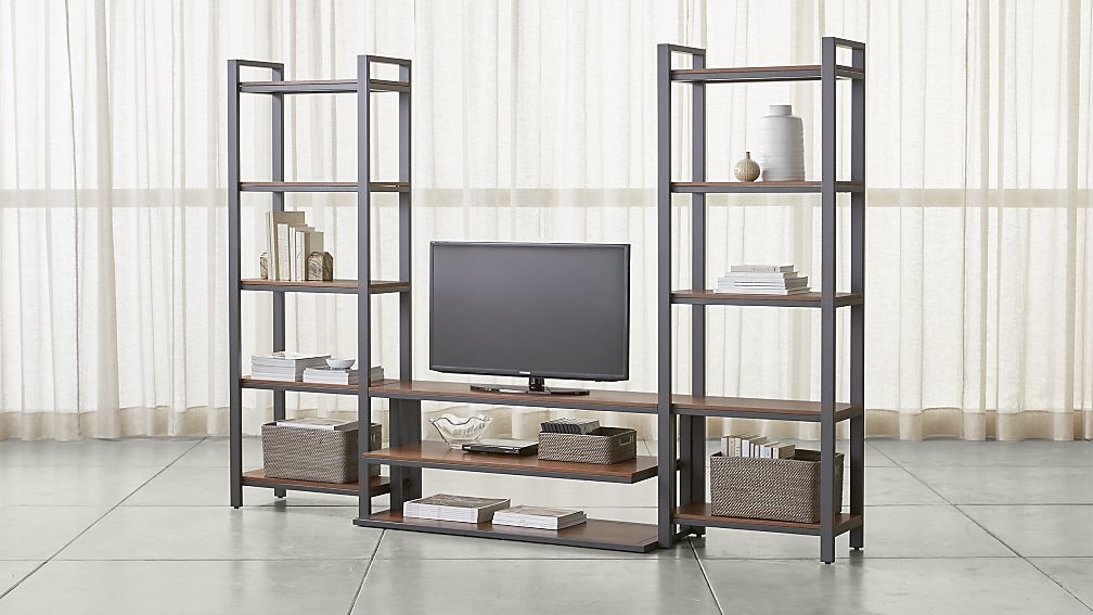 Pilsen 52" Graphite Media Console with 2 Walnut Bookcases - Image 1