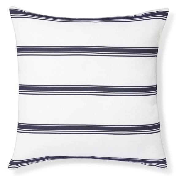 Outdoor Printed Salinas Stripe Pillow, Navy - 22" sq. - Polyfill - Image 0