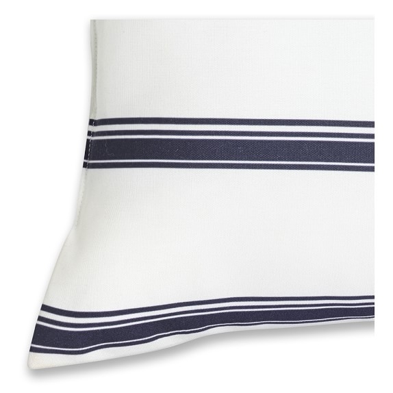 Outdoor Printed Salinas Stripe Pillow, Navy - 22" sq. - Polyfill - Image 1