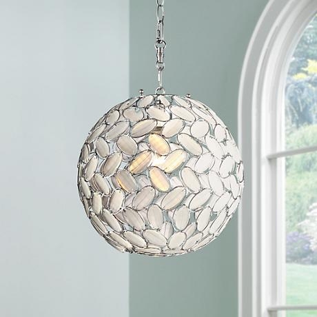 Kaia Frosted Beads 12" Wide Chrome Plug-In Swag Pendant - Image 1