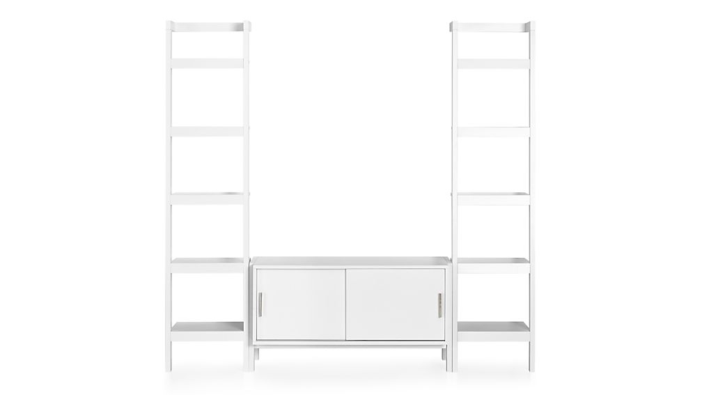 Sawyer White Media Stand with Media Shelf and Two 18'' Bookcases - Image 0