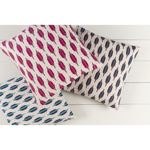Kantha Pillow - 18" x 18" - Polyester Insert - Teal / Multi - Image 1