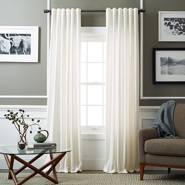 Velvet Pole Pocket Curtain, Set of 2, Ivory, 48"x96" - Image 1