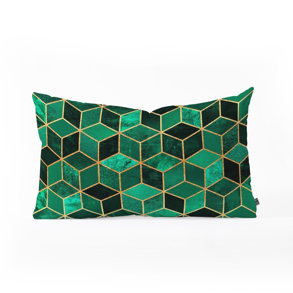 EMERALD CUBES Oblong Throw Pillow - 23”X14” - Image 0