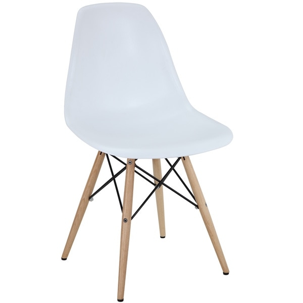 White Plastic Side Chair with Wooden Base - Image 0