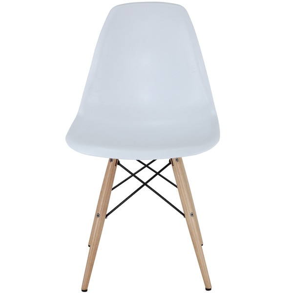White Plastic Side Chair with Wooden Base - Image 1
