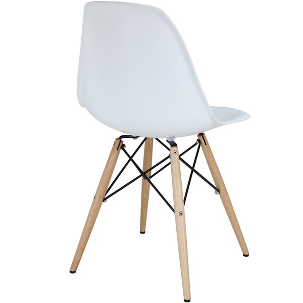 White Plastic Side Chair with Wooden Base - Image 2