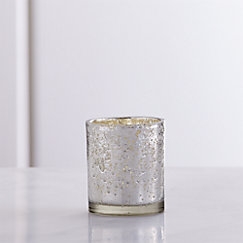 Bubbled Silver Glass Hurricane Candle Holder - Image 0